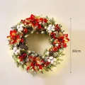 60cm pre-lit Christmas wreath with red flowers and pine cones for festive door decor - 60cm Wreath with Light / Red Ball White Edge