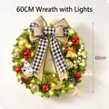 60cm festlicher Weihnachtskranz mit karierter Schleife, Ornamenten und LED-Leuchten für Türen - Mit Licht / 60cm Kranz