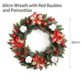 60cm Weihnachtskranz mit roten Weihnachtssternen und Tannenzapfen für festliche Deko - Rote Kugel und Rote Blumen Stil / 60cm (Ohne Licht)