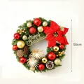 50cm festlicher Weihnachtskranz für die Tür mit roten Kugeln und Weihnachtsstern - Weihnachts-Dekokranz (HH2511) / 50cm