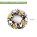 40cm Christmas wreath with gold balls, white flowers and cotton bolls for door decor. - Gold Ball White Edge / 40cm Size