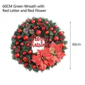 Ghirlanda di Natale tradizionale da 60 cm verde e rossa con stelle di Natale e palline - Lettere Rosse Fiori Rossi / 60CM / Verde