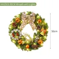 Χριστουγεννιάτικο στεφάνι 50cm με φώτα, χρυσό τάρανδο και φιόγκο για τη διακόσμηση. - Στεφάνι + Φως / 50cm