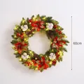 Handgefertigter 60 cm langer beleuchteter Weihnachtskranz mit roten Weihnachtssternen - Rote Kugel und Rote Blumen Stil / 60cm (Mit Licht)