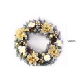 Ghirlanda natalizia artificiale da 50 cm con ornamenti dorati, cotone e pigne naturali - Palla Oro Bordo Bianco / Confezione da 50cm