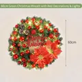 Elegante ghirlanda natalizia da 60 cm con luci a LED, stelle di Natale rosse e decorazioni - Lettere Rosse Fiori Rossi (Con Luci) / 60CM / Verde