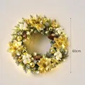 Elegant 60cm artificial Christmas wreath with gold poinsettias, baubles, and warm LED lights - 60cm Wreath with Light / Gold Ball White Edge