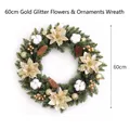 Großer 60 cm Weihnachts kranz mit goldenen Blumen, Naturzapfen und Baumwoll bällchen - Goldene Kugel und Goldene Blumen Stil / 60cm (Ohne Licht)