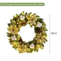 60 cm beleuchteter Weihnachtskranz mit goldenen Blumen, Tannenzapfen und Lichter - Goldene Kugel und Goldene Blumen Stil / 60cm (Mit Licht)