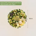 Ghirlanda natalizia artificiale da 40 cm con decori dorati e LED - Lettere Oro Fiori Oro (Con Luci) / 40CM / Verde
