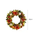 40cm leuchtender Weihnachtskranz mit roten Blumen und Deko-Kugeln - Rote Kugel und Rote Blumen Stil / 40cm (Mit Licht)