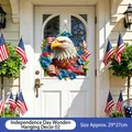 Decorative Independence Day eagle wood wreath sign with American flag and flowers - Bald Eagle Style / 29x27cm