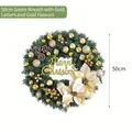 Ghirlanda di Natale verde con decorazioni dorate e stelle di Natale bianche, 50 cm. - Lettere Oro Fiori Oro / 50cm / Verde