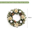 Festlicher 40 cm Weihnachtskranz mit goldenen Weihnachtssternen, Baumwolle und Ornamenten - Goldene Kugel und Goldene Blumen Stil / 40cm (Ohne Licht)