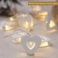 White wooden heart-shaped fairy string lights with warm LED glow - Heart Shape / White