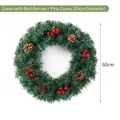 60cm Green artificial Christmas wreath decorated with red berries and natural pine cones - Diameter 60cm / Green Berry + Pine Cone Style