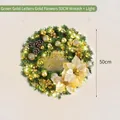 Ghirlanda natalizia festiva a LED da 50 cm con ricche decorazioni e fiori dorati - Lettere Oro Fiori Oro (Con Luci) / 50cm / Verde