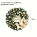 Ghirlanda di Natale 60cm con scritta Merry Christmas dorata, palline e pigne - Lettere Oro Fiori Oro / 60CM / Verde