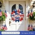 Patriotic USA Independence Day wooden wreath door hanger with bows, size 29x28cm - Bow Wreath Style / 29x28cm