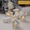 White wooden house LED string lights with snowman cutout for Christmas decoration - House Snowman Style / White