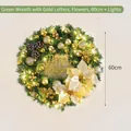 Ghirlanda di Natale luminosa 60cm con ornamenti dorati e fiori di poinsettia - Lettere Oro Fiori Oro (Con Luci) / 60CM / Verde