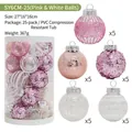 25-delige set roze en witte kerstballen met glitters en verschillende patronen - 25 Stuks/Pak / Roze en Wit / 6cm
