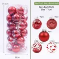 Large set of 30 red Christmas tree ball ornaments featuring five unique glittery designs - 30 Pieces/Pack (7CM) / Red