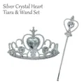 Children's silver crown and magic wand set with heart gemstones for fairy dress-up - Crown And Scepter Set / White