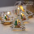 Handcrafted wooden Christmas tree string lights with Santa Claus design for warm holiday decor - Natural Wood Xmas Tree Santa Style
