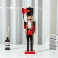 Traditional 38cm wooden nutcracker soldier figurine with red flag for Christmas decor - 38cm / With Red Flag Style