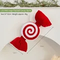 Large red and white spiral velvet candy Christmas hanging ornament for festive holiday home decor - 33x12cm / Large (L25-080)