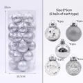 30-pack of 6cm silver Christmas ball ornaments featuring 5 unique textured styles - 30 Pieces Set (6cm) / Silver