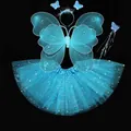 Blaues Schmetterling-Feenkostüm-Set mit leuchtenden Flügeln und Sternen-Tutu - Vierteiliges Set (Inklusive Flügel + Rock + Stirnband + Zauberstab) / Doppelschichtig Mit Diamanten + Stern Rock / Blau