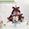 Mini flocked Christmas tree with red bows and berries in a white basket, 30cm height - 30cm (Without Light)