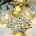 Wooden snowflake LED string light with Santa Claus and reindeer design for Christmas - Natural Wood Snowflake Sleigh Style