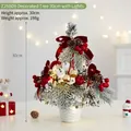 Decorative 30cm flocked mini Christmas tree with red bows berries and LED lights - 30cm (With Light)