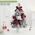 Decorative 40cm flocked Christmas tree ornament with red berries and velvet bows for tabletop - 40cm (Without Light)