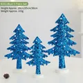 Set of 3 decorative blue sequined tabletop Christmas trees with white pearl beads ornaments - 3-Piece Set (B312) / 20cm, 25cm, 30cm / Blue