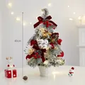 40cm flocked mini Christmas tree with red velvet bows berries and warm LED lights - 40cm (With Light)