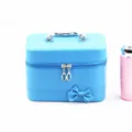 Large capacity sky blue makeup vanity case with bow decoration and sturdy handle - Small (19.5x13.5x12.5cm) / Blue