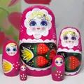 Rosa 5-lagige russische Matroschka-Puppen aus Holz mit handgemalten Erdbeermotiven - 5-Schichten Rosa Erdbeere-Stil
