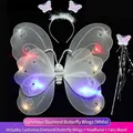 Weiß leuchtendes Schmetterlingsflügel-Set mit Stirnband und Zauberstab - Dreiteiliges Set (Inklusive Flügel + Stirnband + Zauberstab) / Weißes Leuchtendes Modell / Weiß