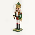 Traditional 25cm green wooden nutcracker soldier figure with golden crown and sword - 25*6.5*6.5CM / Silver Gray