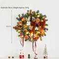 40cm Khaki PE Christmas Wreath with Warm LED Lights and Velvet Bow for Wall Decor - Christmas Wreath (Khaki) With Light / 40CM
