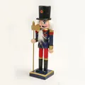 Close-up of a 25cm classic wooden nutcracker soldier figure with golden axe decoration - 25*6.5*6.5CM / Gray