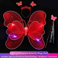 Leuchtendes rotes Schmetterlingsflügel-Kostümset für Mädchen mit Stirnband - Dreiteiliges Set (Inklusive Flügel + Stirnband + Zauberstab) / Rotes Leuchtendes Modell / Rot
