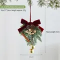 Adorno navideño colgante con lazo de terciopelo rojo y cascabeles dorados. - Colgante de Lazo y Campana (LD-113) / Rojo