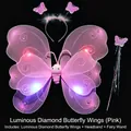 Leuchtendes rosa Schmetterlingsflügel-Set mit LED, Stirnband und Zauberstab für Mädchen - Dreiteiliges Set (Inklusive Flügel + Stirnband + Zauberstab) / Rosa Leuchtendes Modell / Rosa