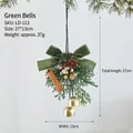 Adorno para árbol de Navidad con lazo de terciopelo verde, piñas y campanas oro - Colgante de Lazo y Campana (LD-113) / Verde