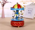 Vintage style wind-up carousel music box with colorful horses and dome design - Red and Yellow Style (2#) / Height 18cm Diameter 11cm